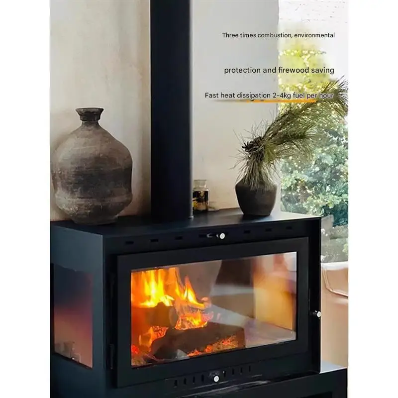 New Popular Hot New European Style Fireplace 8mm Indoor Three Sides Fire Viewing Wood Burning Heating Stove Real Fire Fireplace