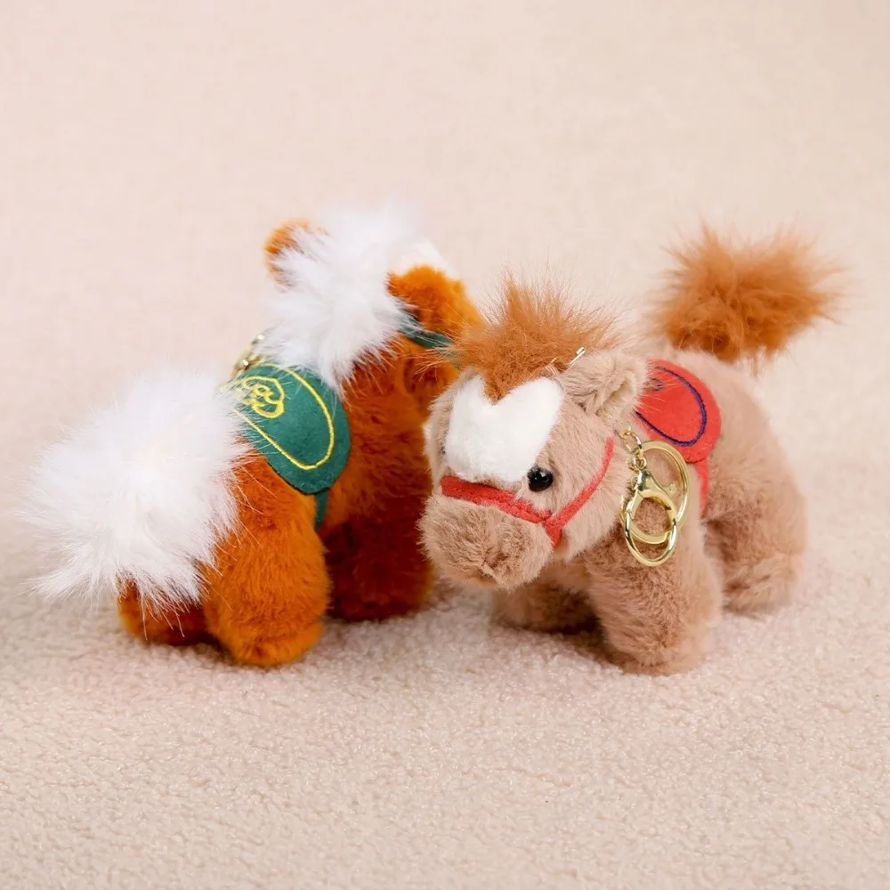 Cartoon Steed Horse Keychain Zodiac Pony Figurine Mascot Stuffed Animal Keyring Fluffy Long Haired Tail Horse Pendant