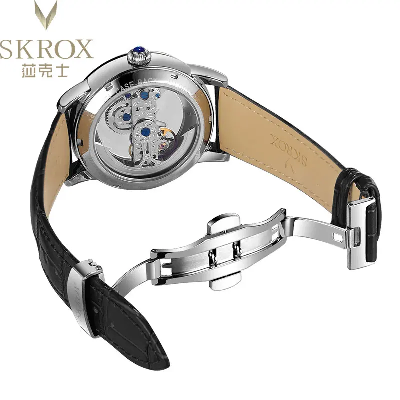 SKROX Blue Diamond Automatic Movement Man watch Skeleton Mechanical Waterproof  Wrist Watches Original High-End Luxury Clockwork