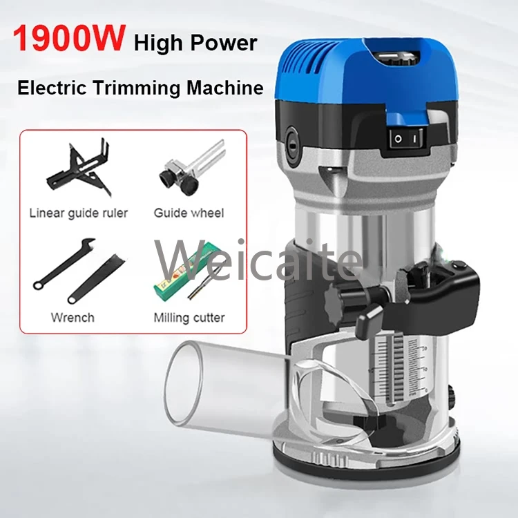 Wood Router 1900W Adjustable Speed 6 Gear Electric Trimmer Slotting Machine Manual Carving Tool with 1/4 Shank Milling Cutter