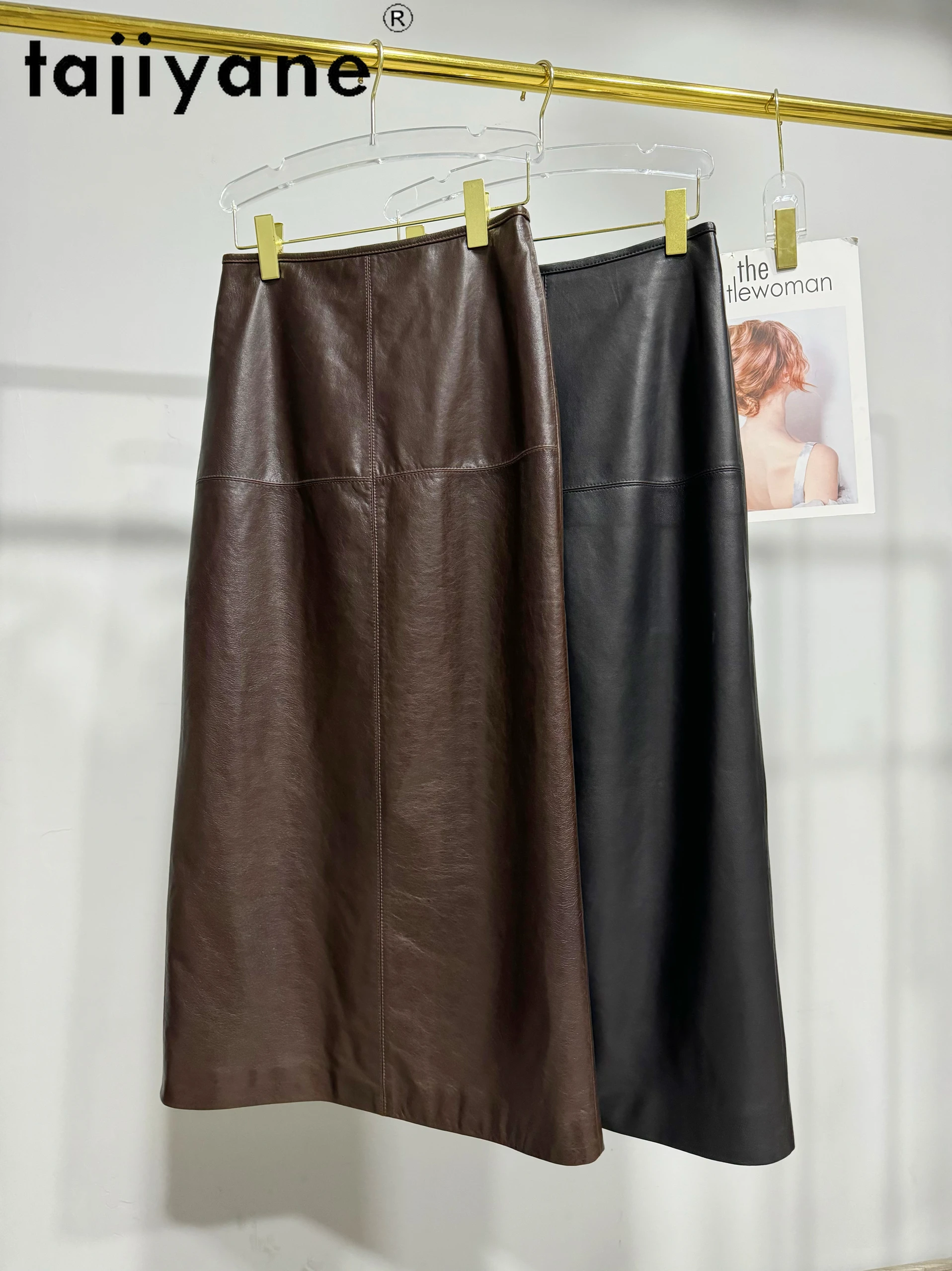 KMETRAM 100% トップグレインシープスキンスカート女性用韓国ファッション本革ロングスカート女性秋服 2025 юбка шорты