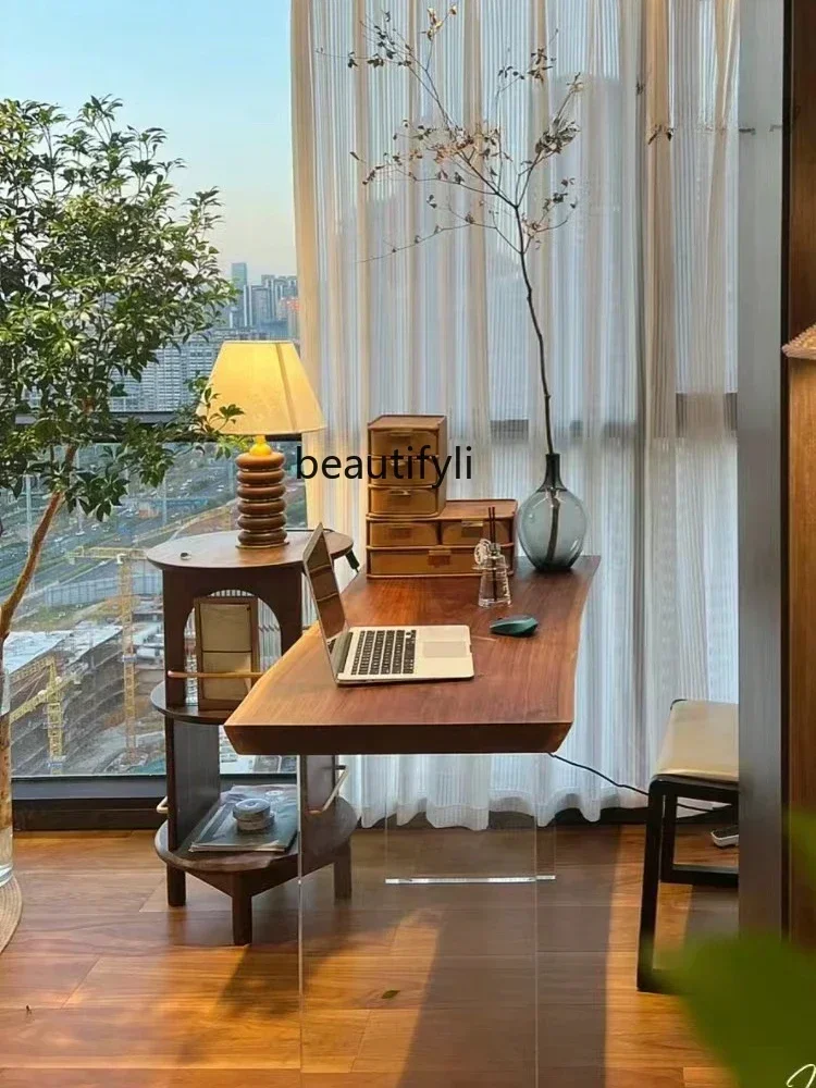 182C Walnut Large Board Desk Acrylic Suspension Work Table Balcony Whole Board Black Walnut Walnut Ash Wood