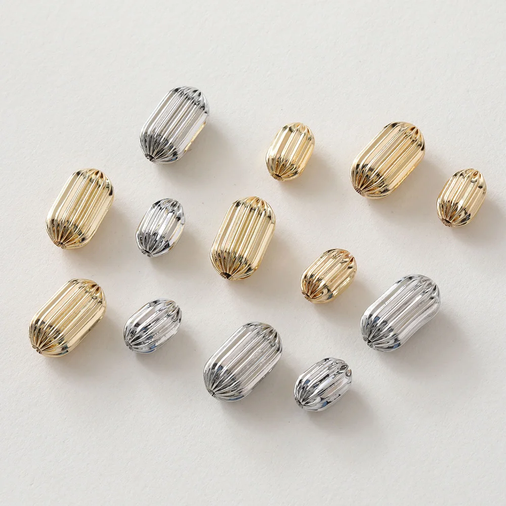 10PCS 14K Gold Plated Brass Wrinkle Oval Beads Straight Hole Spacer DIY Making Supplies Bracelet Material Accessories