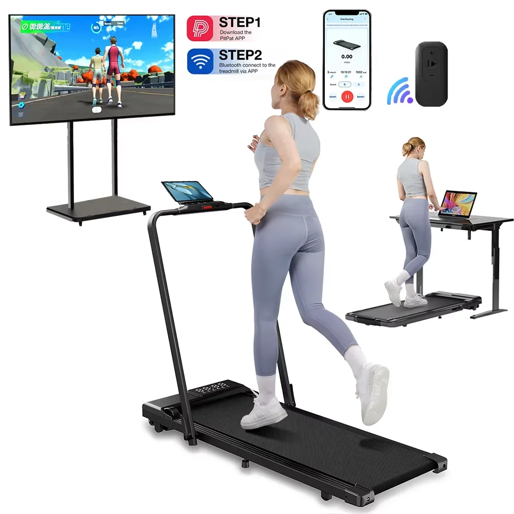 Máquina de exercício de esteira 3 em 1, tela sensível ao toque LED com controle remoto, dobrável, portátil sob desktreadmills para casa