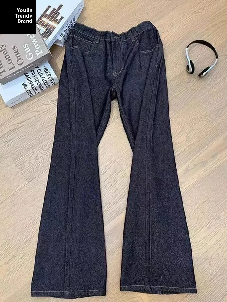 

Original Color Deep Blue American Retro Men's Jeans Loose Wide Leg Straight Tube Pants Autumn Faion Cleanfit Jeans
