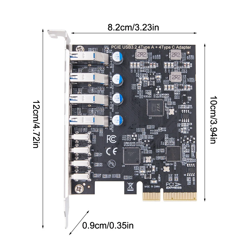 Tarjeta de expansión USB3.2 Gen2 de 10Gbps PCI-E a 4 puertos tipo C + adaptador tipo A de 8 puertos multiplicador de concentrador USB para PC de escritorio