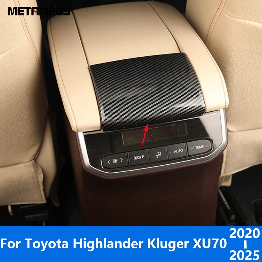 For Toyota Highlander Kluger XU70 2020-2024 2025 Carbon Fiber Armrest Storage Box Panel Cover Trim Sticker Interior Accessories