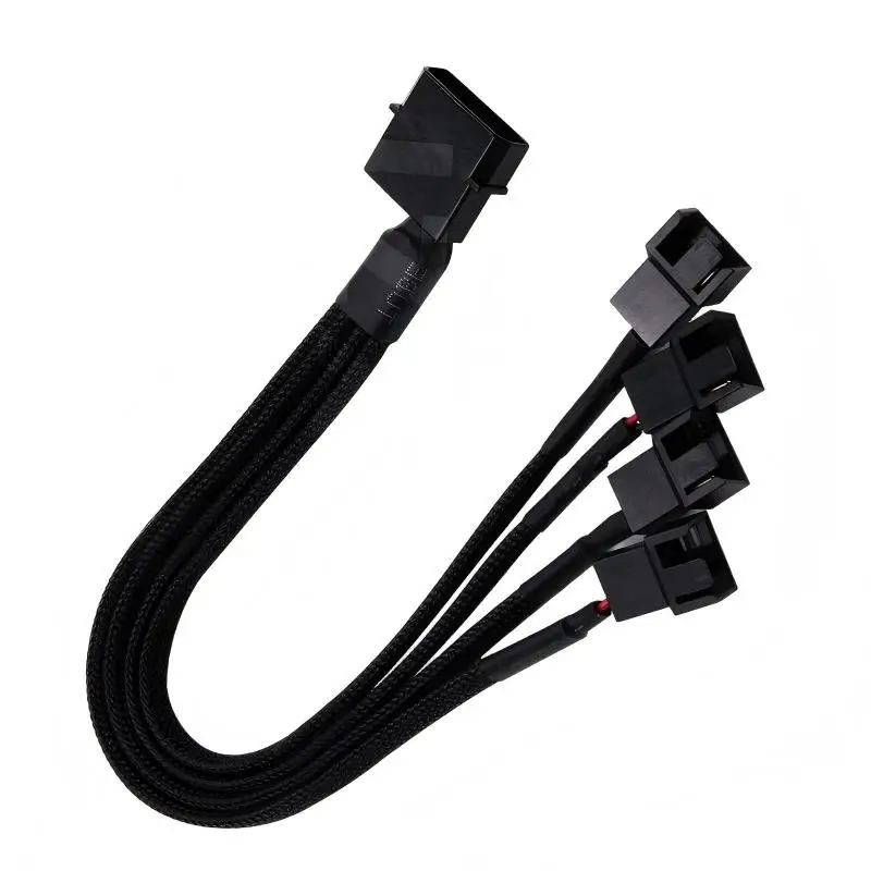 Black Sleeved 4pin IDE Molex to 4-Port 3Pin/4Pin Cooler Cooling Fan Splitter Power Cable Environmental Connector Cables Hot sale