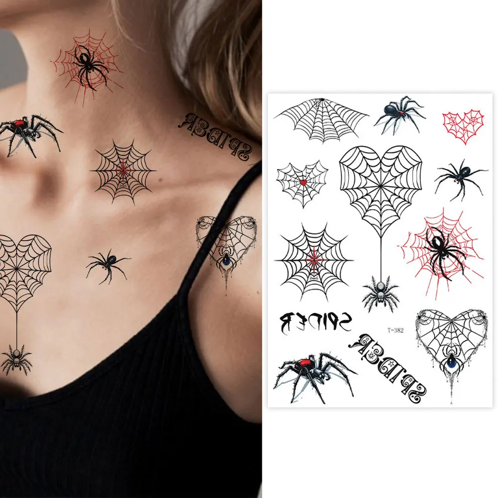 Halloween Horror Temporary Tattoo Stickers Realistic Spider Web Bloody Wound Scary Fake tattoo for Women Men Face Body Decor