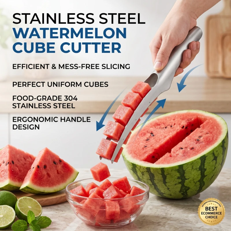 Cortador de sandía de acero inoxidable 304, cortador de sandía en cubos, herramienta manual para segmentar frutas, utensilios de cocina para uso doméstico.