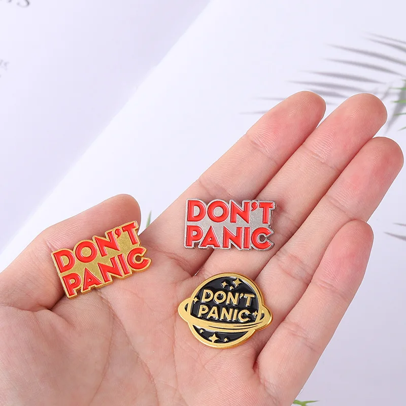 Creative New Planet Don’t Panic English Alphabet Metal Alloy Brooch Ins Fashion Cartoon Wild Backpack Badge Clothing Accessories