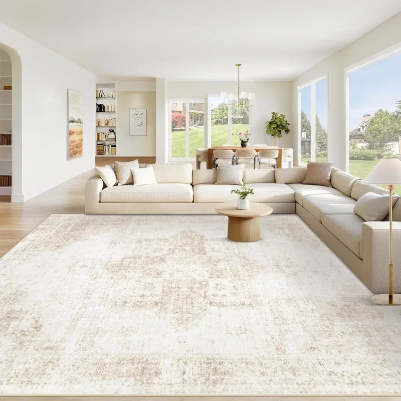 

Area Rug 8x10 Washable Rug, Vintage Boho Medallion Rugs Non-Slip Soft Low Pile Large Distressed Rug Indoor Retro Carpet for Livi