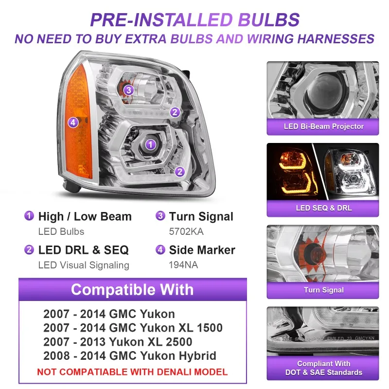 New Condition Full LED Headlight Wholesale for 2007-2014 GMC Yukon LED Automotive Headlight