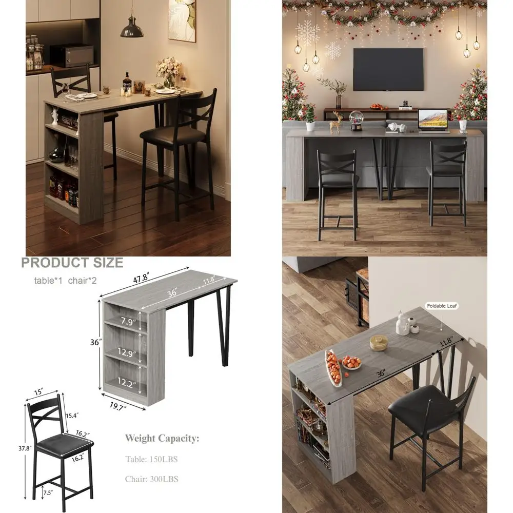 2-Person Bar Table Set with Comfortable Wide Cushions, Flip-Top Extension for Versatility