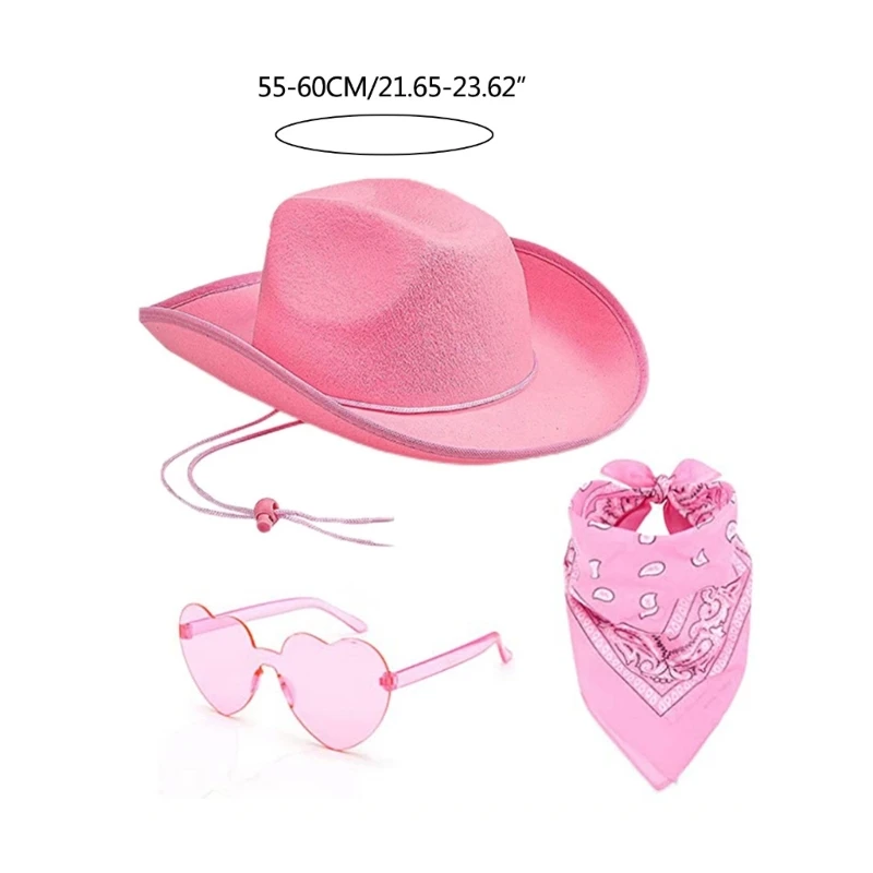 Female Cowboy Hat Cowgirl Scarf Sunglasses Theme Party Costume Fashion Suit N58F