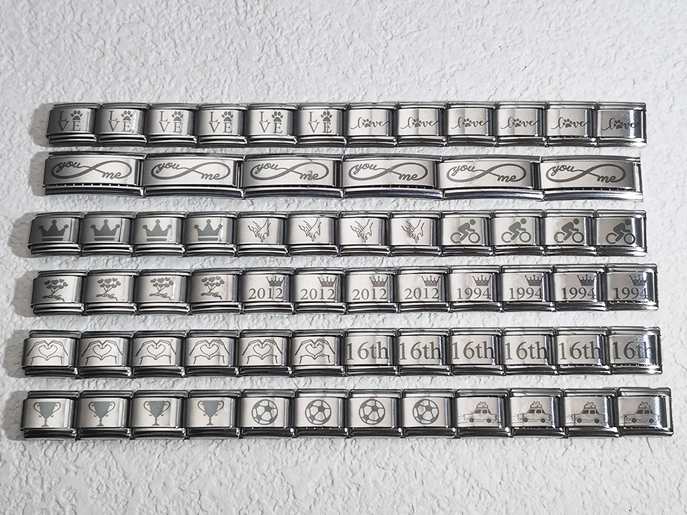 1pc Fit 9mm Italian Charm Bracelet Link Travel Bicycle Car Aircraft Train Laser Pattern Stainless Steel Jewelry DIY Accessories