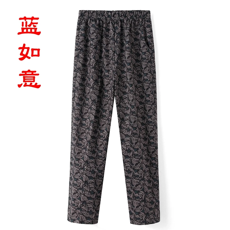 8XL 9XL Frauen Mittleren Alters Hosen Neue Druck Elasti Hohe Taille Casual Hosen Frühling und Herbst Gerade Hosen Oversize Oma pa – Detail 29