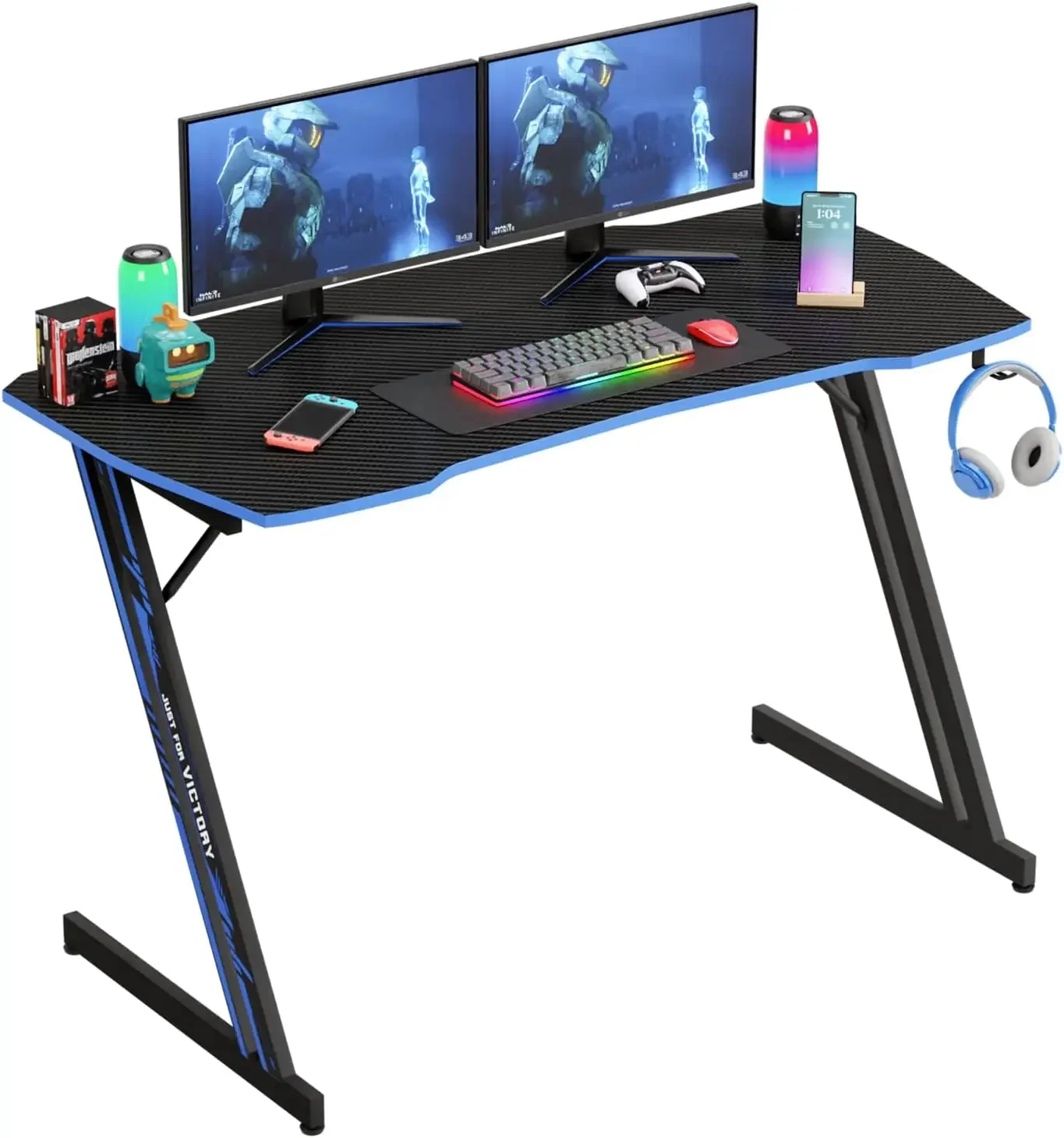 

47 Inch Modern Z-Shaped Gaming Desk Computer Desk for Home Office with Headphone Hook - Sturdy Workstation Table