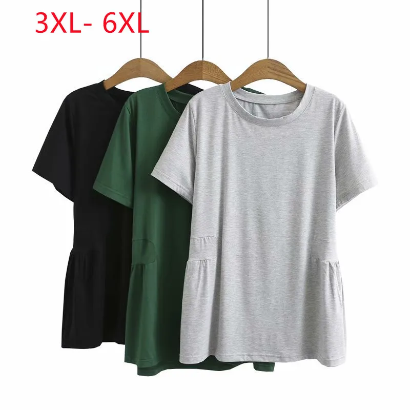 

Large Womens spring / summer new 2022 slim loose simple waist closed solid short sleeve Plus Size T-shirt 3XL 4XL 5XL 6xl