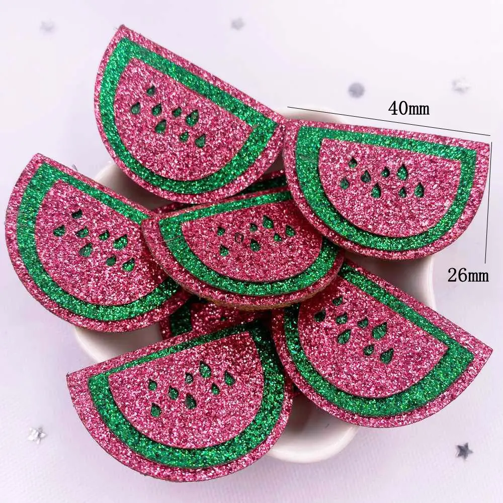 10pcs Felt Fabric Colorful Glitter Bepowder  Kawaii Watermelon Patch Applique Sewing DIY Hair Bow Craft Handmade Supplie