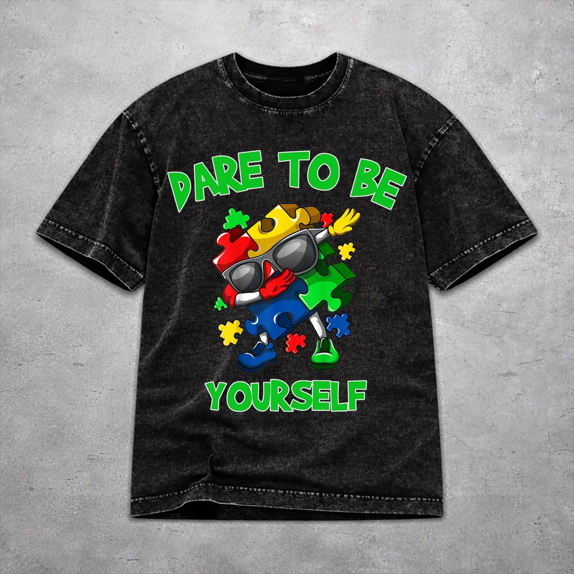 Women Men Dabbing Puzzle Autism Awareness T Shirt Graphic Printed Cotton Washed  Harajuku Streetwear T-Shirts