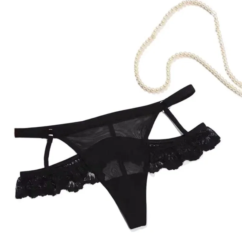 

SP&CITY Lace Ruffle Hollow Out Sexy Women's Underwear Thin Low Waist Sweet Girl Thongs Mesh Transparent Cotton Crotch Panties