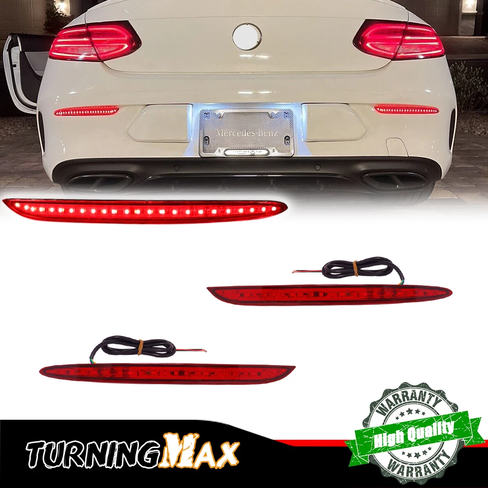 Red LED Rear Bumper Reflector Brake Tail Lights w/ Sequential Turn Signal, Rear Fog Lights For AMG GT/C300/C43 AMG/CLA250/CLS450