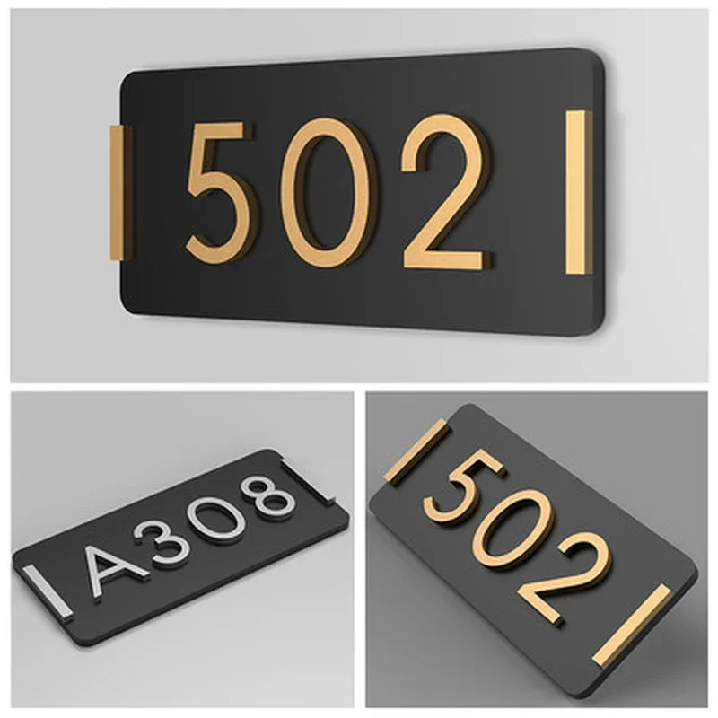 Retro Style Acrylic Door Numbers Signs Wood Number Plate Apartment Hotel Digital House Number Adhesive Sticker Customized