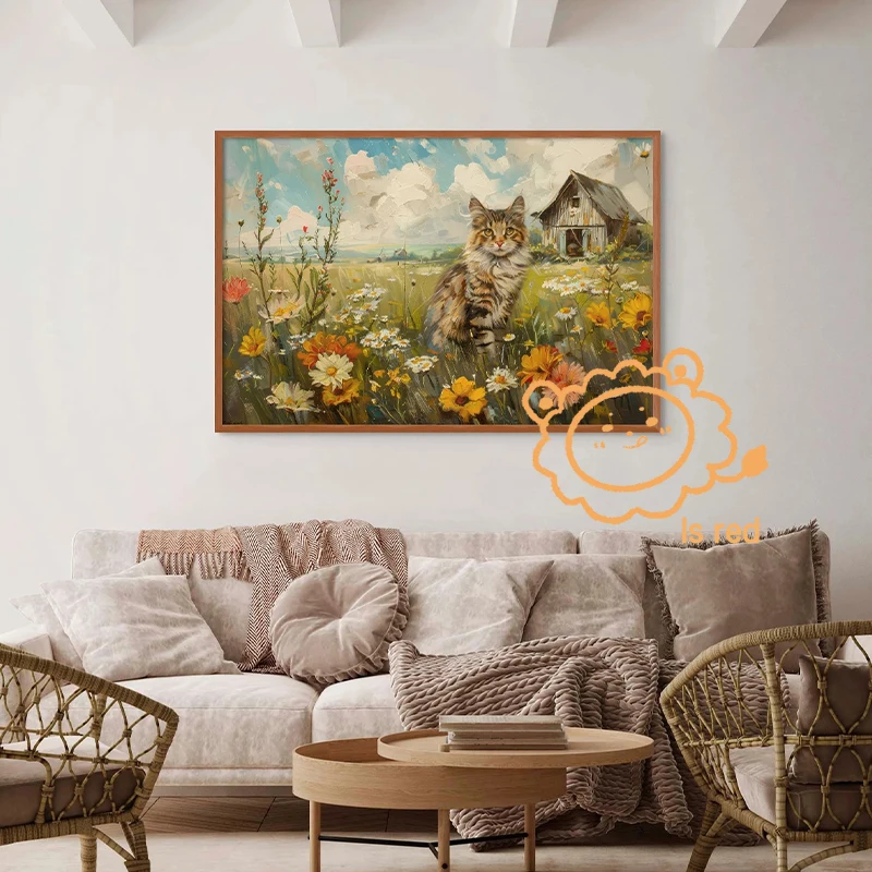 Wildflower Field Farm House Poster Rustic Country Landscape Spring Botanical Canvas printing wall decoration frameless painting