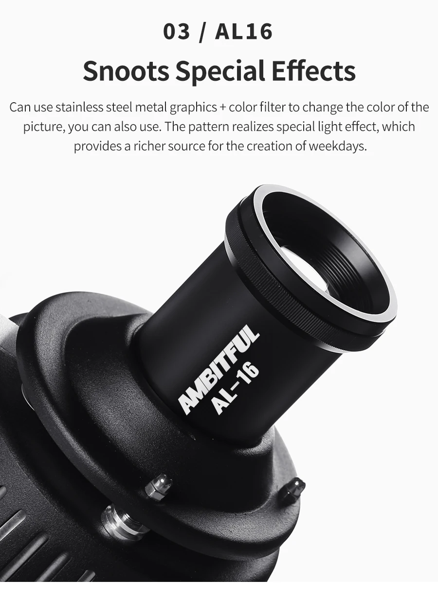 Ambitful AL20 Fotografie-Projektor-Aufsatz, Scheinwerfer, konischer Snoot, optischer Kondensator für Mini Bowens Godox Zhiyun INKEE – Detail 31