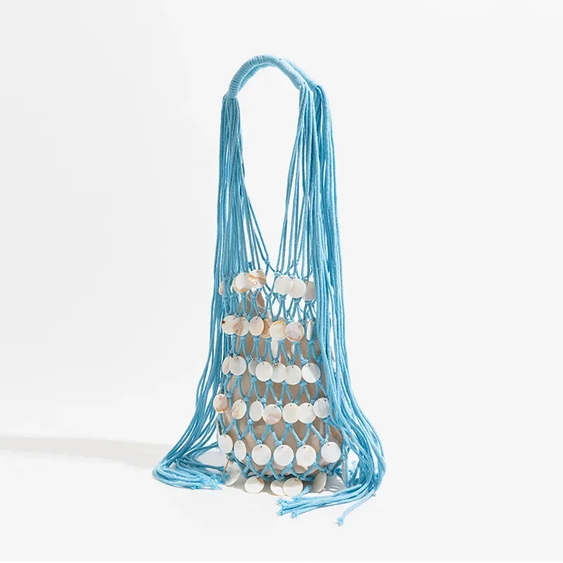 

Shell Decoration Woven Bags Light Luxury Brand Shoulder Bags Hollow Sequined Tote Bags Exquisite Creative Versatile Casual Bags