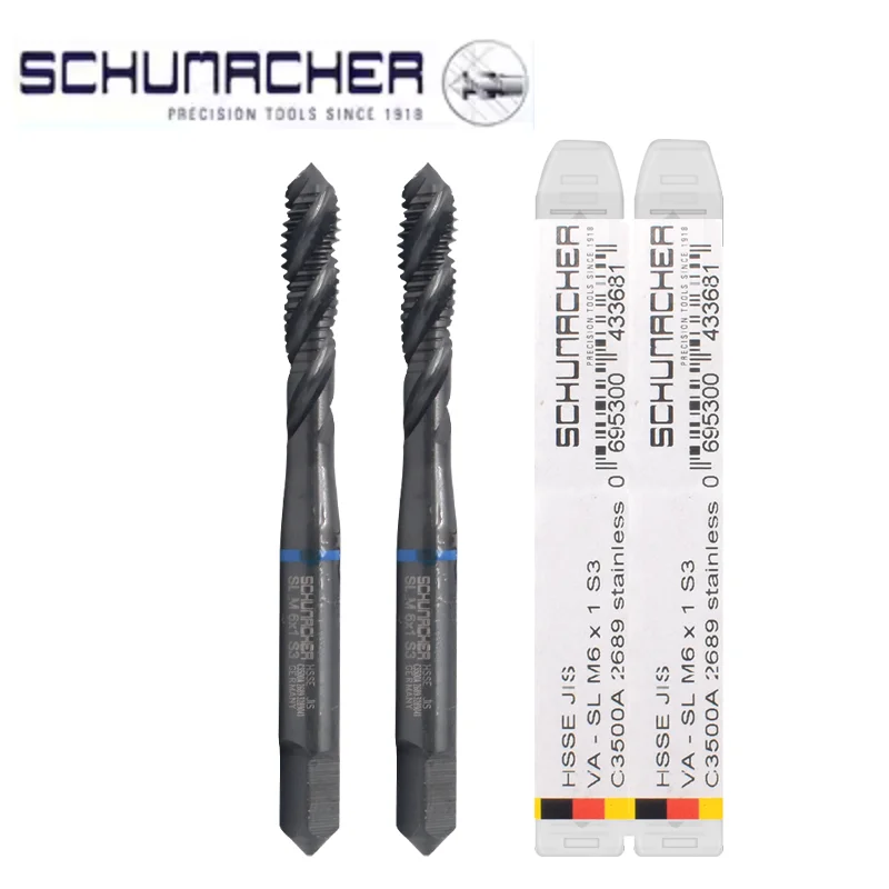 Germany Original SCHUMACHER Blue Ring JIS Standard Spiral Fluted Tap Pointed M3 M4 M5 M6 Machine Thread Taps For Stainless Steel