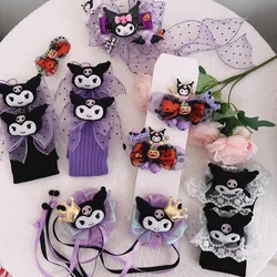 Anime Sanrio Lace Bow Socks Kuromi Children's Girls Cartoon Kawaii Korean Style Mid-Tube Trendy Student Cotton Long Socks Gifts