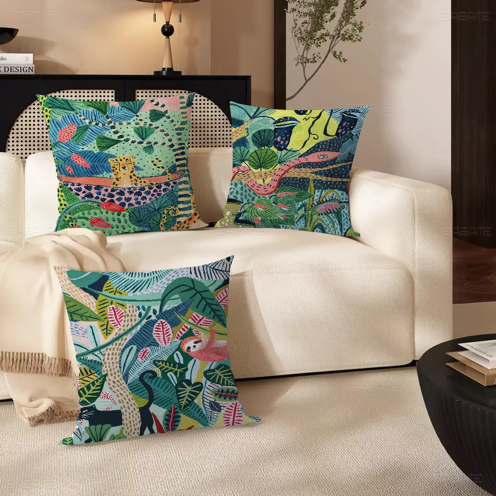 

Nature Forest Animal Pillow Covers Cartoon Sofa Decorative Home Double-sided Printing Short Plush Cute Cushion Cover