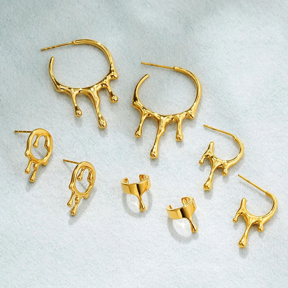 Exaggerate Oversize Solution Droplets Waterdrop Huggie Hoop Earrings Stainless Steel Irregular Smooth Cartilage Earclip Ear Cuff