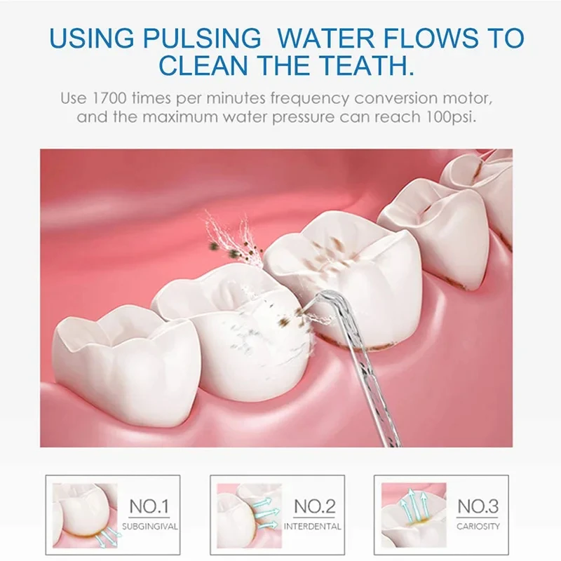Oral Irrigator Washer For Teeth Flosser Portable Cleaner Dental Jet Teeth Hydro Jet With 600ml Tank & 7 Nozzle 1 Toothbrush
