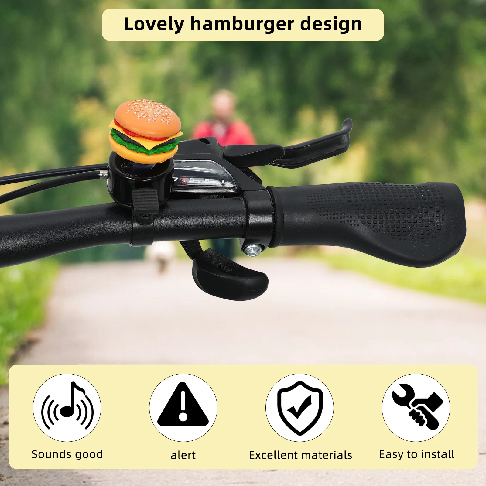 

1pcs Bell Cute Bike Accessories Hamburger Shape For Bike Handlebars Scooter Mountain Cycling Outdoor Accessory