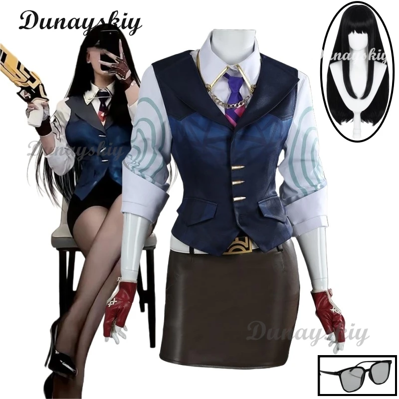 Anime Game Valorant Chamber Cosplay Costume Female Vest Shirt Skirt Outfit With Accessories Full Set Woman Sexy Dress Cosplay