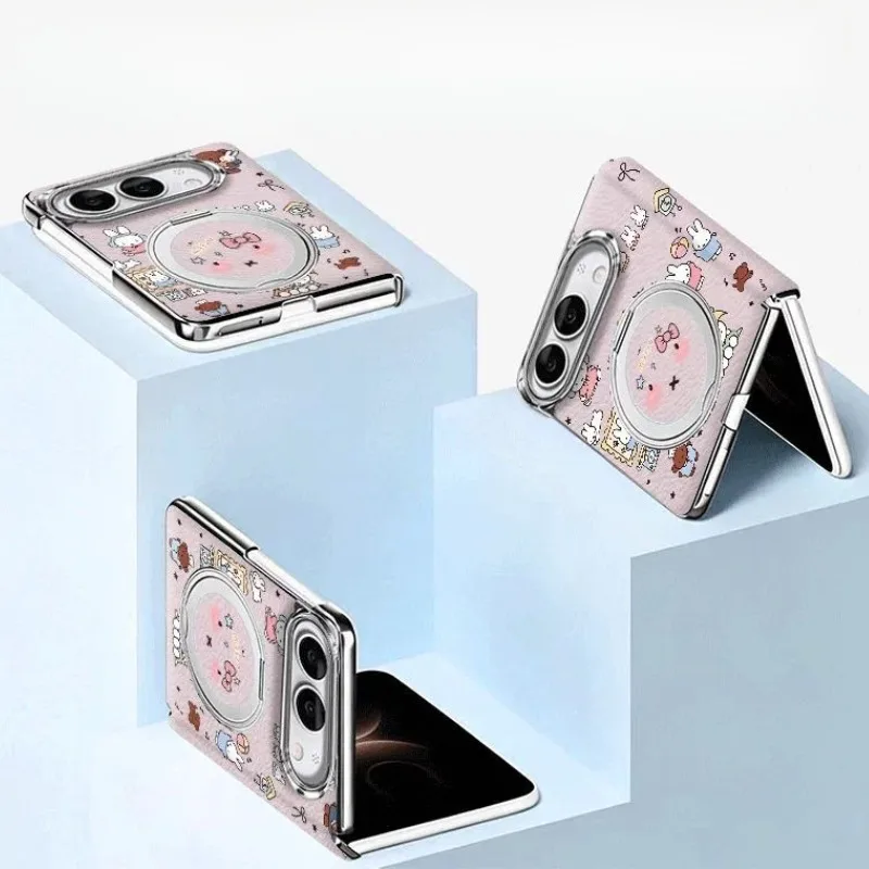 Cartoon Kawaii Applicable To IPhone Duo Phone Case Fold All Inclusive Rotating Bracket Waterproof Wear-resistant Anti-fall Miffy