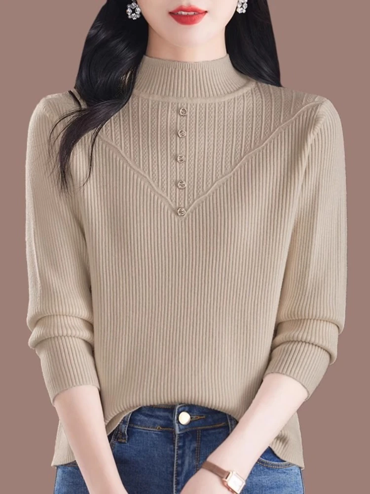 

2025 Button Pull Femme Sweater Jumpers New Sweaters Autumn Winter Pullovers Women Warm Thick High Collar Knitwears