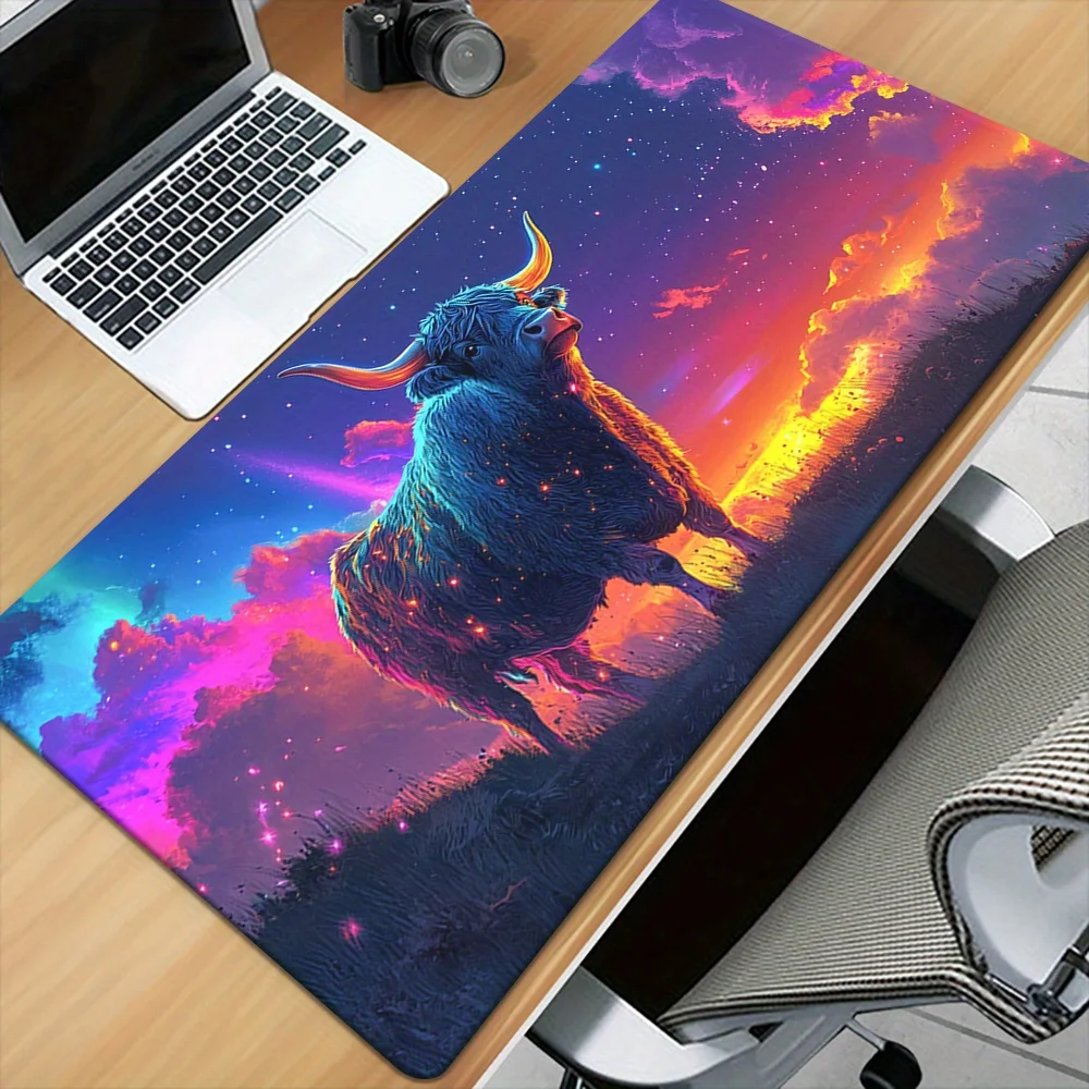 

Яркий коврик для мыши с изображением высокогорной коровы Galaxy, большой резиновый коврик для стола, противоскользящий, мягкий офисный коврик