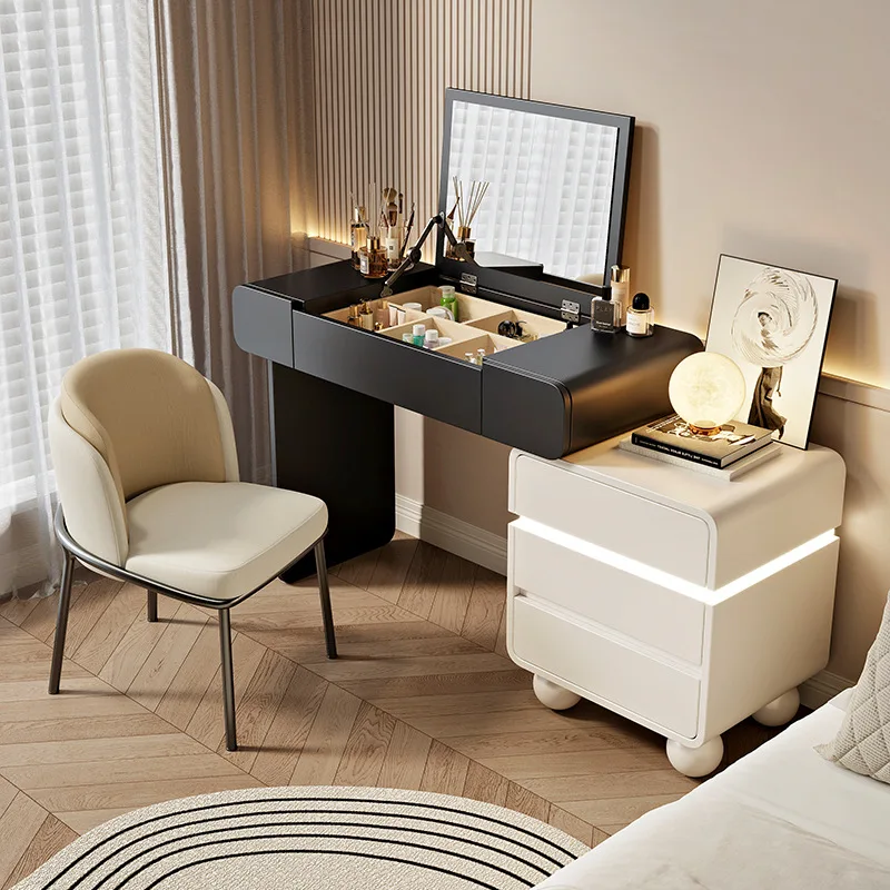 

2025 new dresser bedroom simple modern flip mirror can hide solid wood makeup table chest integrated