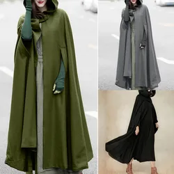 Stylish Long Cape Cloak Women Hooded Wool Blend Cloak Coat Autumn Hoodies Poncho Warm Cosplay Jackets Outwear Windbreaker