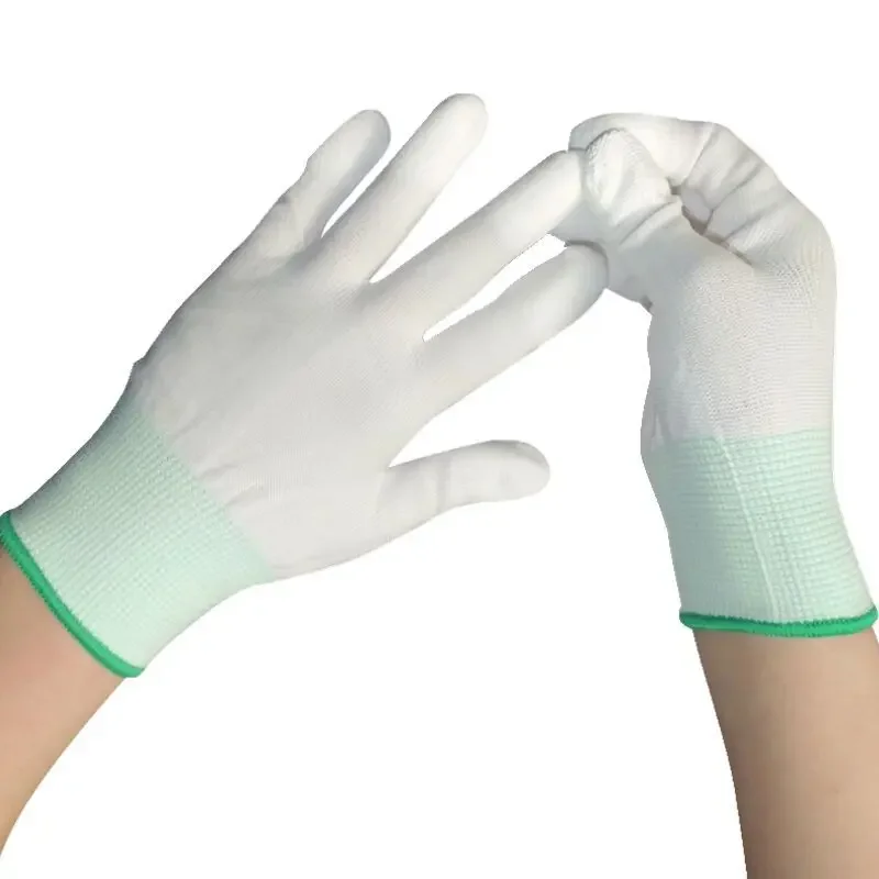 10pcs PU palm gloves white dust-free electronic factory anti-static coating PU finger protection gloves
