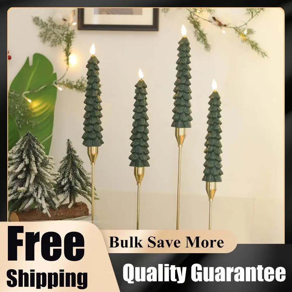 

1/2/3/4Pcs Christmas Tree Candles with Remote Timer Waxy Flameless Taper Candles Flickering Window Candle for Christmas Decor