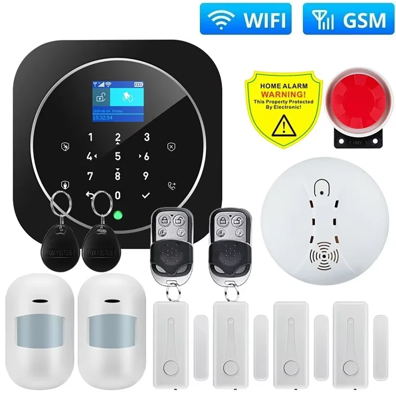 

EN/RU/SP/FR/IT/GE Tuya Smart Gsm Wifi Alarm System for Home Wireless Security Alarm House Smart Life App Control work with ALexa