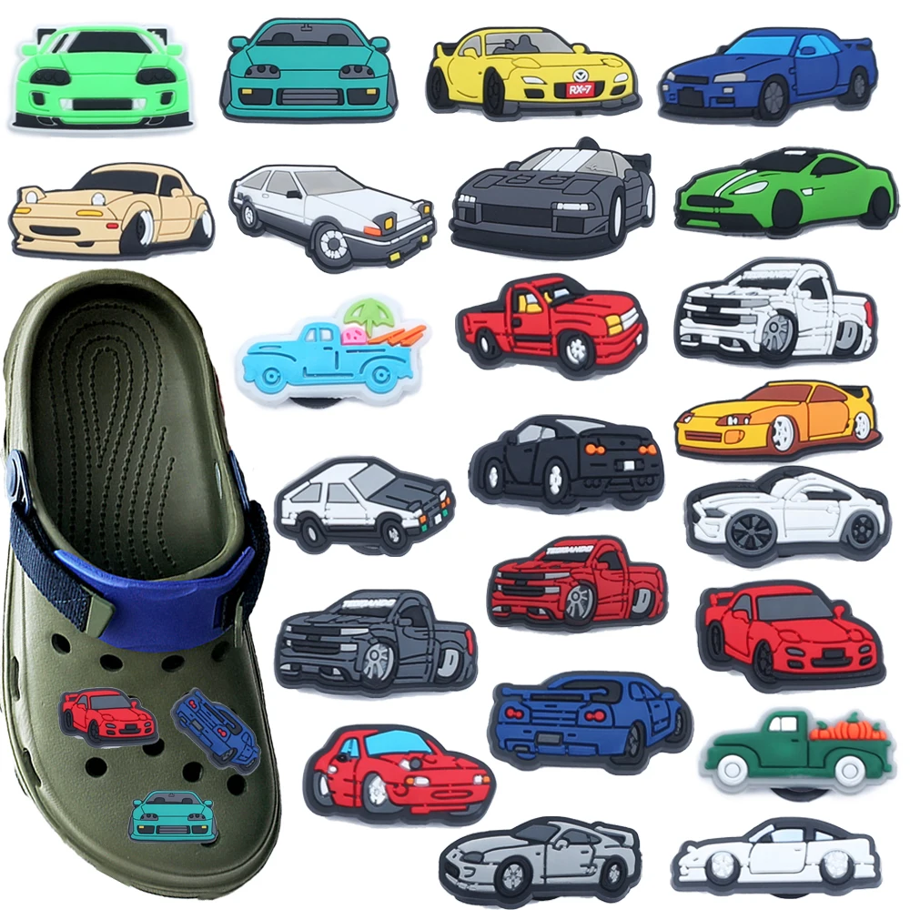 23-50pcs Cartoon Fashion Car Theme Series PVC Shoe Accessories Wristbands Slipper Decoration DIY Creativity Party Gifts