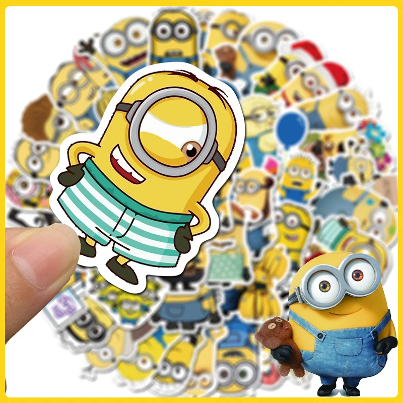 50Pcs Minions Stickers Figures Kevin Bob Stuart Waterproof Decals Diy Laptop Skateboard Phone Bottle Luggage Decoration Kid Toy