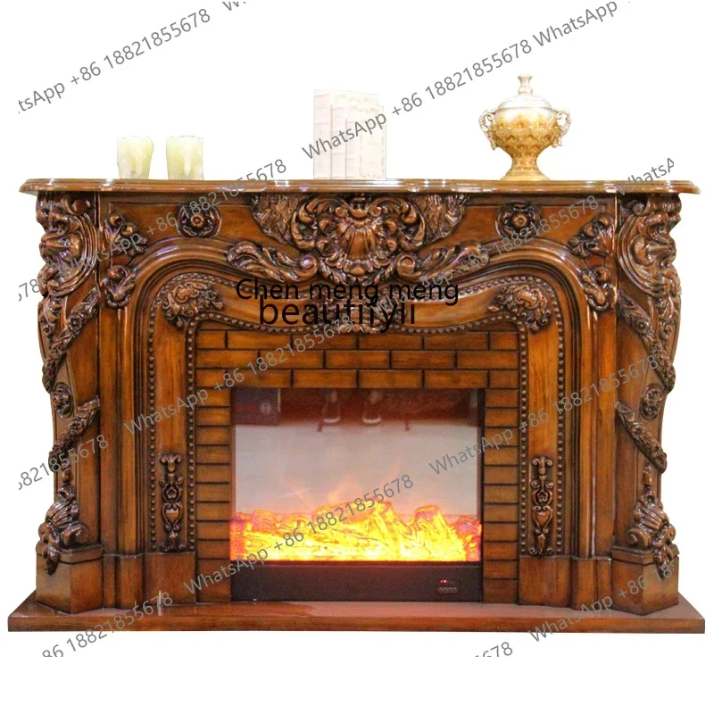 182C European-StyleSolid Wood Fireplace Living Room Carved Simulation Flame Electronic Visual Decoration Heating Stove Core Fire