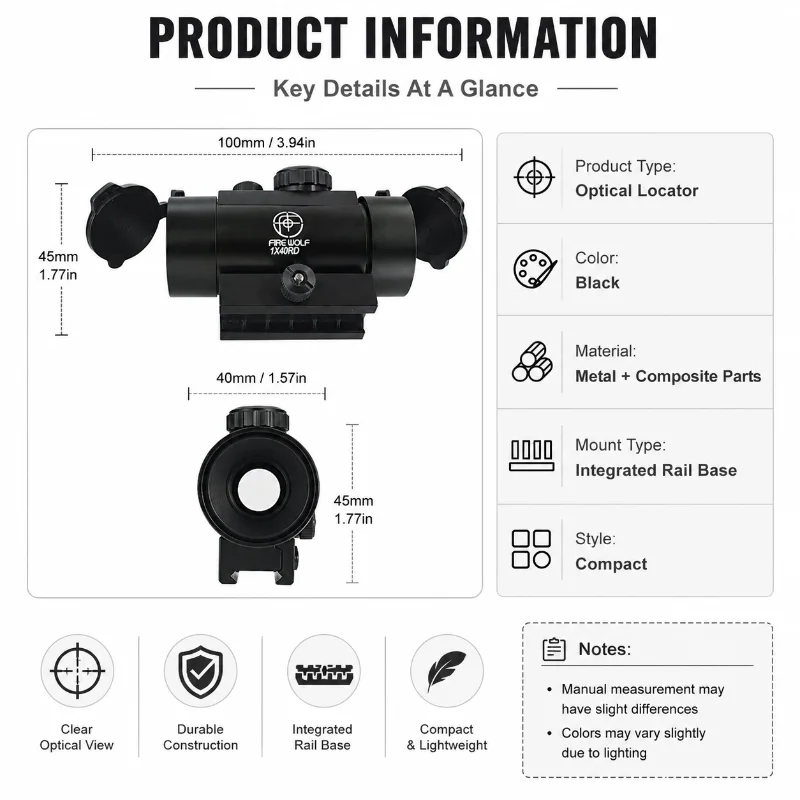 1X40RD Optical View Module Universal 20mm Rail Mount Outdoor Interactive Hobby Model Upgrade Accessory